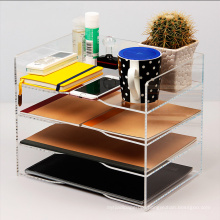 High Quality Factory Wholesales Clear 4 Tier Caddy Office Supplies Stationery Storage Acrylic Desk File Organizer